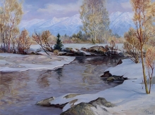 Altay. Spring in Uymon Valley - canvas, tempera