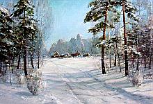 Siberian Village - oil, canvas