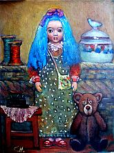 Girl And Bear - oil, canvas