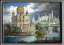 The Cathedral of Christ The Saviour  - a box, Fedoskino lacquer painting technique