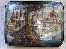 The Old Monastery - a box, Fedoskino lacquer painting technique