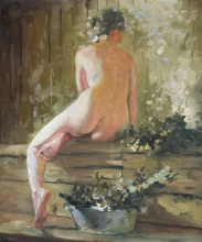 Russian Bath Hoiuse - oil, canvas