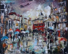 Rain In London - oil, canvas