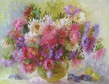 Asters And Grapes - watercolor, gouache