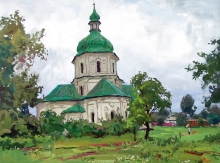Church In Sednevo - gouache, tempera, mixed technique