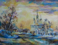 Sunset Over Archangel Church - oil, canvas
