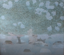 In The Mountains - ply board, sand, watercolors