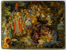 Alice In Wonderland - a box: papier-mÃ¢chÃ©, egg tempera, gold leaf, lacquer