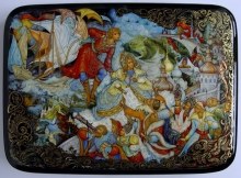 Flying Ship - a box: papier-mache, gold leaf, egg tempera, lacquer