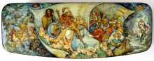 Tale Of Fedot The Archer - a box: papier-mache, gold leaf, lacquer, egg tempera