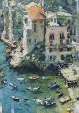 Boats On Cyprus - oil, canvas