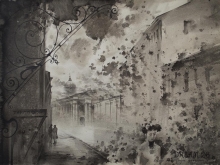 Dream 26. Through White Noise Of The Left Lives - watercolor, ink, paper