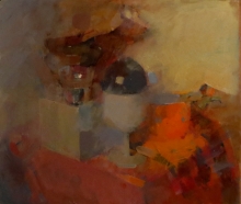 Still Life With A Black Sphere - oil, cardboard