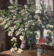 Still Life With Bird Cherry - oil, canvas