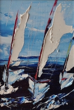 Regatta - oil, canvas on cardboard, palette knife