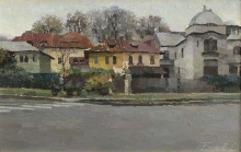 Ady Endre Street In Bucharest - oil on canvas on hardboard